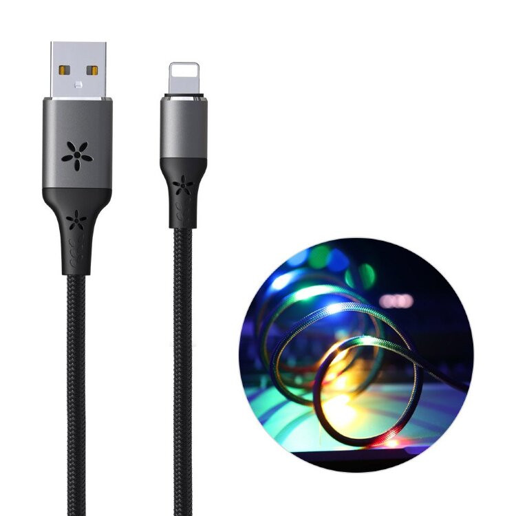 USB-кабель светящийся Remax RC-133i Luminous EL, черный