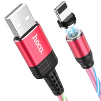 Магнитный кабель светящийся Hoco U90 Ingenious streamer Lightning, красный