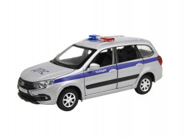 Машина "АВТОПАНОРАМА" LADA GRANTA CROSS "Полиция", серебро, 1/24, свет, звук, в/к 24,5*12,5*10,5 см
