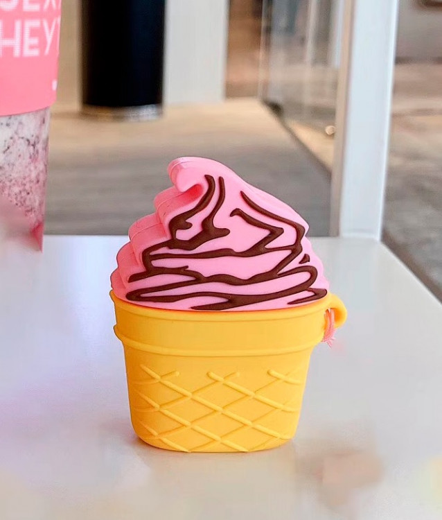 Силиконовый чехол для Airpods мороженое, розовый
