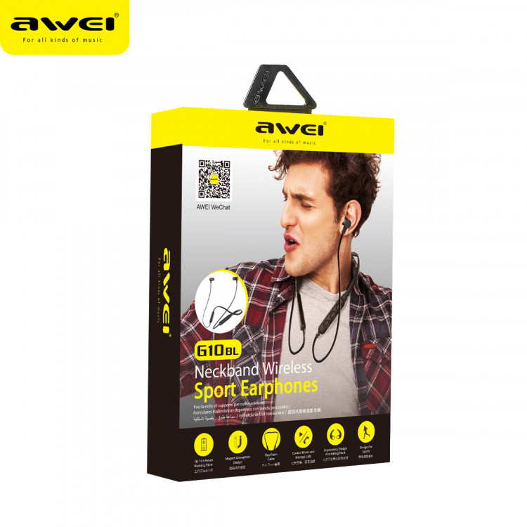 Bluetooth наушники AWEI G10BL neckband wireless sport earphones  чёрный  
