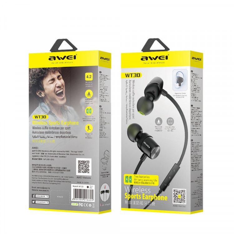 Bluetooth наушники AWEI WT30 wireless sport earphones  чёрный