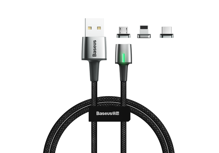 USB-кабель Baseus  Zinc Magnetic Cable Kit (iP+Type-C+Micro), 1m, черный