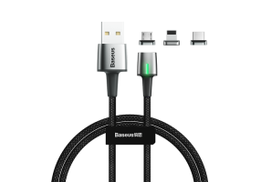 USB-кабель Baseus Zinc Magnetic Cable Kit (iP+Type-C+Micro), 2m, черный